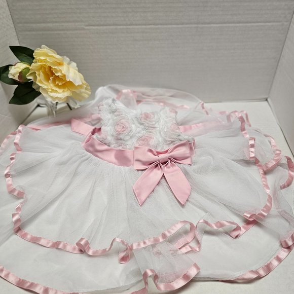 Rare Edition Girls Infant Toddler Pink White Satin bow Flower Dress Sleeveless 9 - Picture 2 of 16